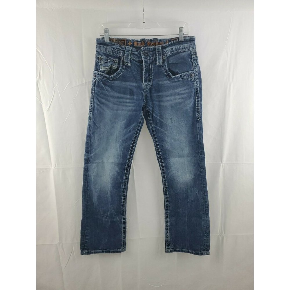Rock Revival Suhul Slim Boot Jeans Mens Size 30x29 Light Wash Big Stitch